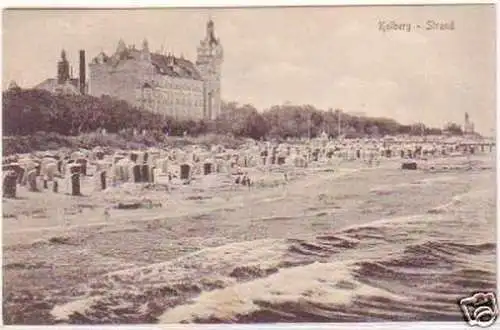 10562 Ak Kolberg Strand mit Strandkörben 1924