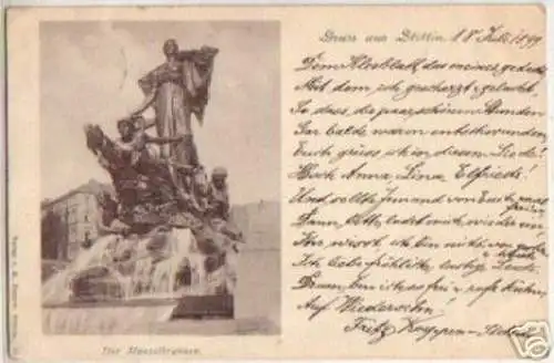 15061 Ak Gruß aus Stettin der Manzelbrunnen 1899