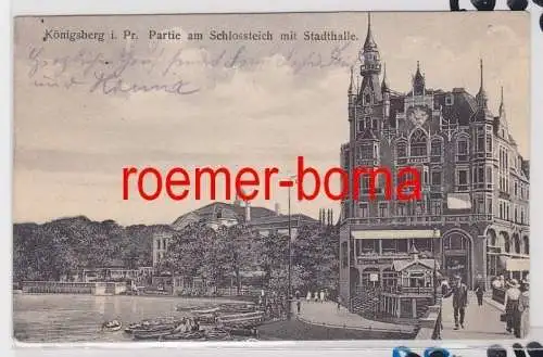 86023 Ak Königsberg i. Pr. Partie am Schlossteich mit Stadthalle 1916