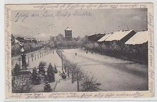 61593 Feldpost Ak Lötzen in Ostpreussen Marktplatz im Winter 1915