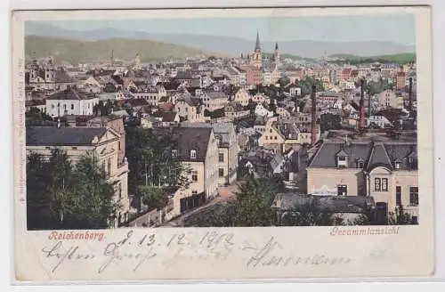 89123 Photochromie AK Reichenberg - Gesamtansicht mit Kirche & Fabriken 1902