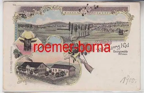 78458 Ak Lithographie Gruß vom Waidmanns Heil Georgswalde Böhmen 1900