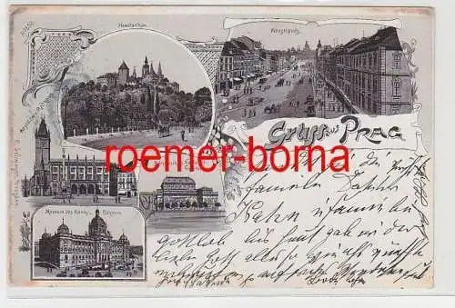 73716 Ak Lithographie Gruß aus Prag Wenzelsplatz usw. 1899