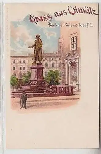 64461 Ak Lithographie Gruß aus Olmütz Denkmal Kaiser Josef I. um 1900