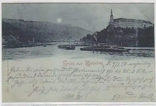 61935 Mondscheinkarte Gruss aus Tetschen 1898