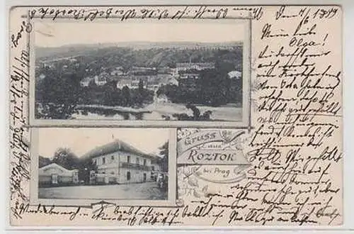 58131 Mehrbild Ak Gruß aus Roztok bei Prag Totalansicht und Gasthof 1899