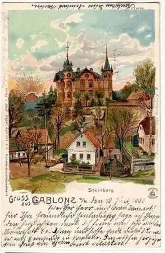 55162 Ak Lithographie Gruß aus Gablonz a.N. Steinberg 1900