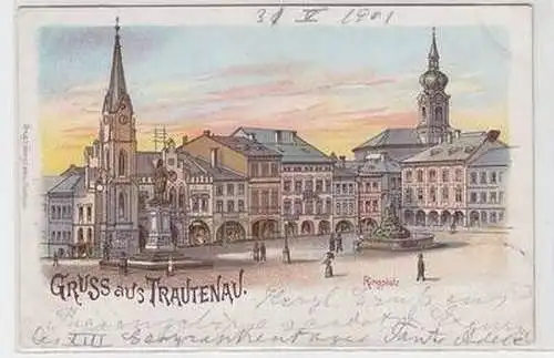 55391 Ak Lithographie Gruss aus Trautenau Ringplatz 1901