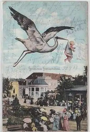 50922 Ak Gruss aus Franzensbad Klapperstorch mit Baby 1905