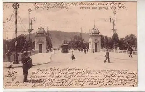 52003 Ak Gruß aus Prag neue Kaiser Franzens-Brücke 1902