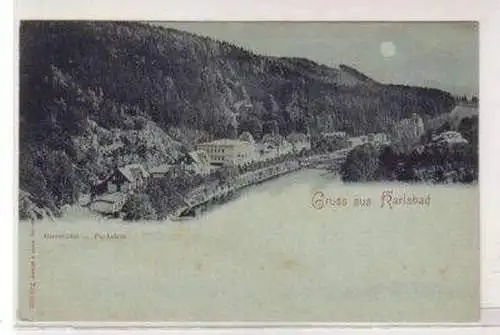 47209 Mondscheinkarte Gruss aus Karlsbad um 1900