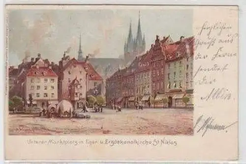 49126 Künstler-Ak Eger Unterer Marktplatz 1899