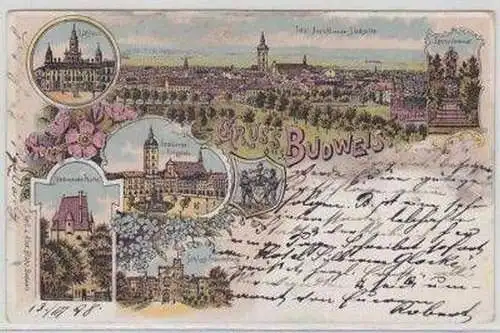 49920 Ak Lithographie Gruß aus Budweis 1898