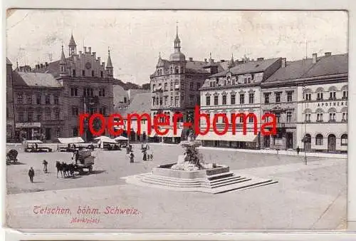 45116 Ak Tetschen böhmische Schweiz Marktplatz mit Hotel Baum um 1910