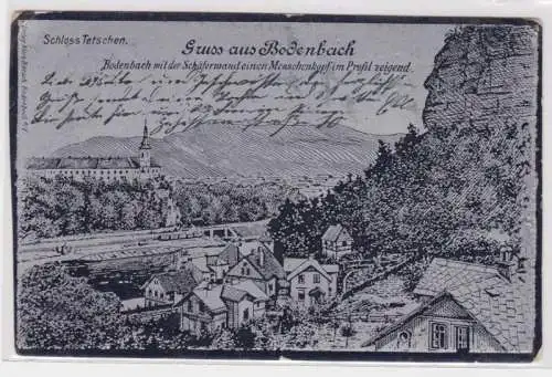 40371 Ak Gruß aus Bodenbach Schäferwand mit Menschenkopf im Profil zeigend 1902