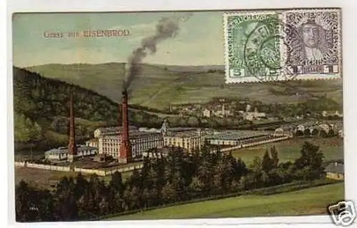 33545 Ak Gruss aus Eisenbrod Böhmen Fabrikanlagen 1908
