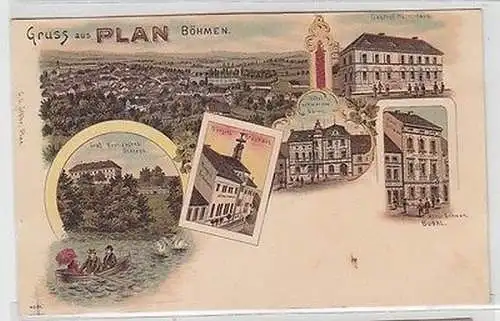 07361 Ak Lithographie Gruß aus Plan in Böhmen um 1900