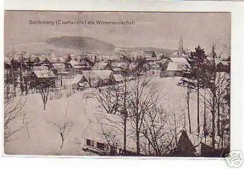 schöne Ak Winterlandschaft Schönberg Oberlausitz um1930