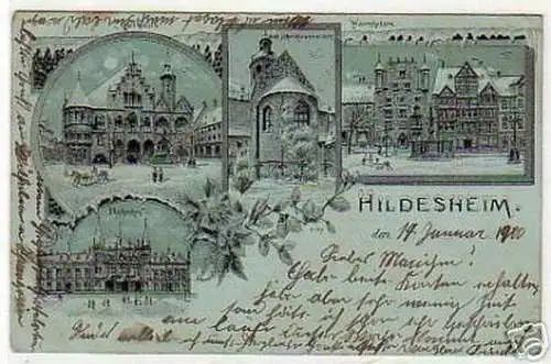 schöne Mondscheinkarte Hildesheim im Winter 1900