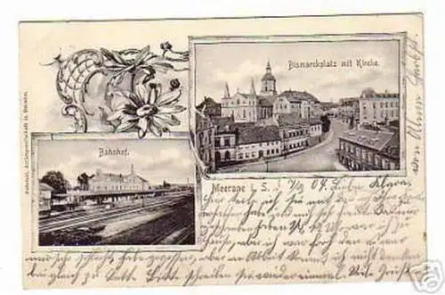 schöne Ak Meerane Bahnhof und Bismarckplatz 1904