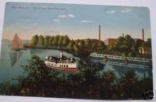 schöne Ak Neu-Ruppin Partie am See mit Dampfer 1914