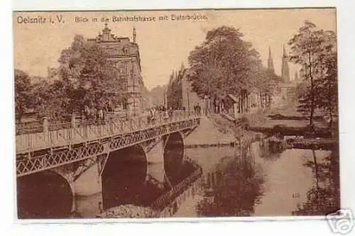 schöne Ak Oelsnitz i.V.Bahnhofstrasse mit Elsterbrücke