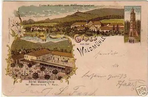 schöne Ak Gruss von der Waldmühle Harz 1899