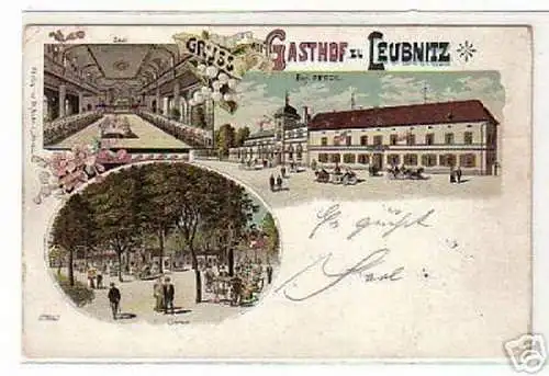 schöne Ak Gruss vom Gasthof zu Leuben 1901