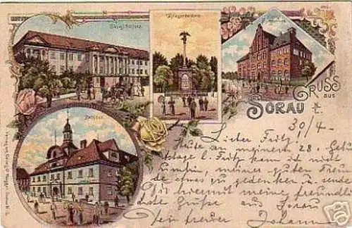 schöne Ak Gruss aus Sorau N./ L. Gymnasium usw. 1899