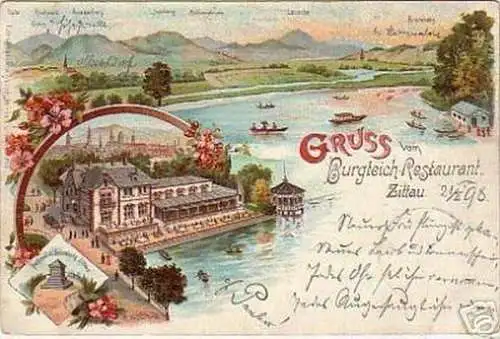 schöne Ak Gruss vom Burgteich-Restaurant Zittau 1898