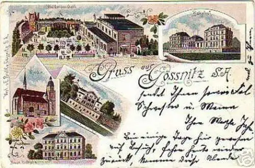 schöne Ak Gruss aus Gössnitz S.-A. Bahnhof usw. 1902