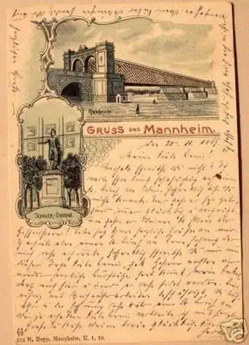 schöne Ak Gruss aus Mannheim Rheinbrücke 1899