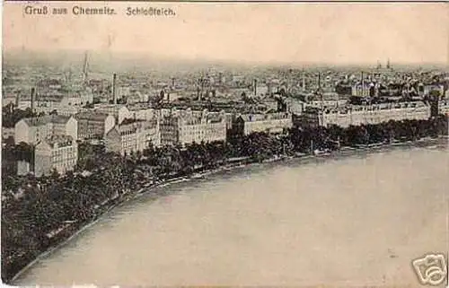 schöne Ak Gruss aus Chemnitz Schlossteich 1914