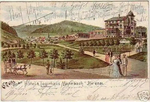 Schöne Ak Gruss aus dem Hotel Manebach bei Ilmenau 1901