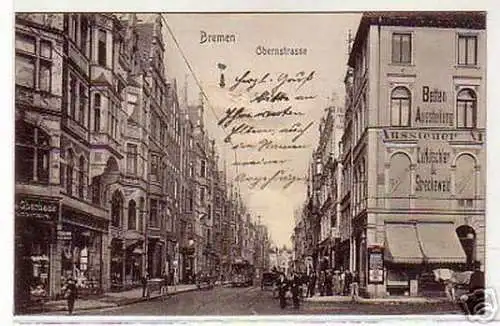 schöne Ak Bremen Obernstrasse mit Geschäften 1907