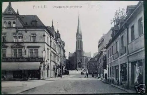 schöne Ak Aue im Erz. Schwarzenberger Strasse 1909