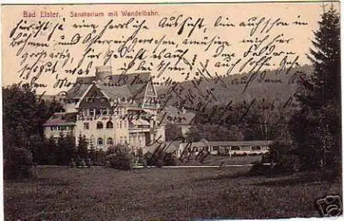 schöne Ak Bad Elster Sanatorium mit Wandelbahn 1913