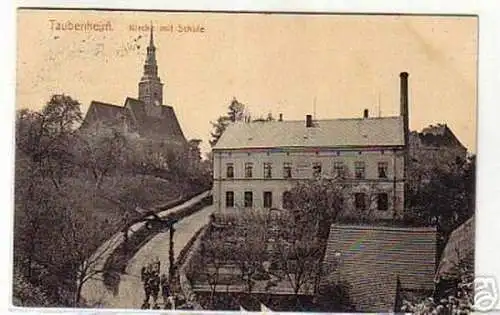 05908 Ak Taubenheim Kirche mit Schule 1916