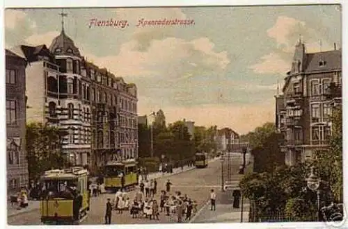 04538 Ak Flensburg Apenraderstrasse mit Strassenbahnen