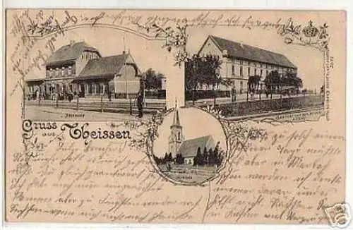 03918 Ak Gruss aus Theissen Bahnhof und Gasthof 1901