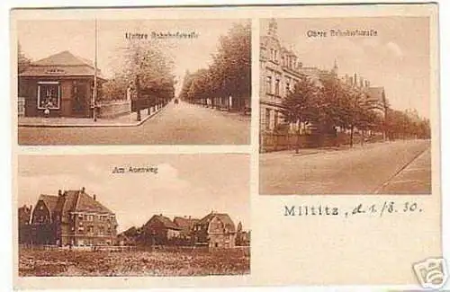 03324 Ak Miltitz Bahnhofstrasse, Auenweg usw. um 1920