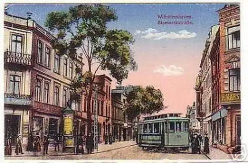 03286 Ak Wilhelmshaven Bismarckstraße mit Straßenbahn