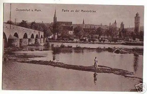 03125 Ak Ochsenfurt Partie an der Mainbrücke um 1925