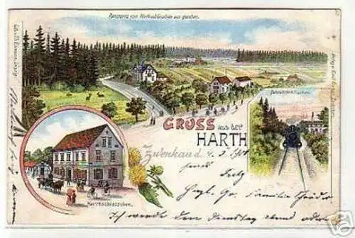 02845 Ak Lithographie Gruss aus der Harth Zwenkau 1900