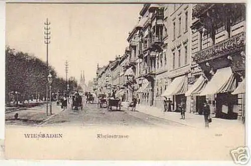 02567 Ak Wiesbaden Rheinstrasse mit Verkehr um 1900