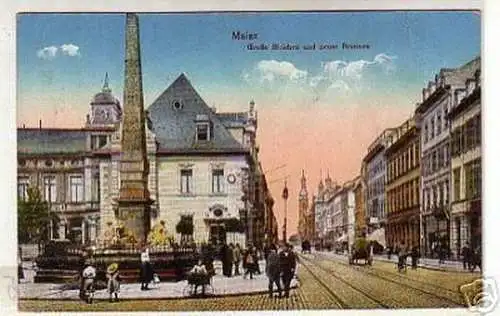 02595 Ak Mainz große Bleichen und neuer Brunnen 1917