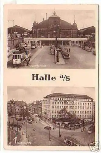 02500 Ak Halle a.S. Riebeckplatz u. Hauptbahnhof 1941