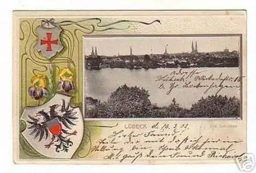 02182 Ak Passpartout Lübeck von Süd-Osten 1902