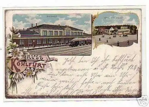 01168 Ak Gruss aus Kohlfurt Bahnhof, Hotel usw. 1901