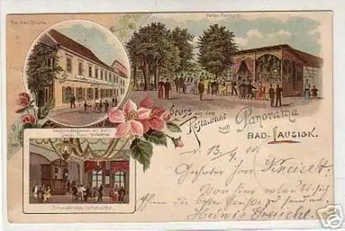 01174 Ak Gruss aus dem Restaurant Bad Lausigk 1900